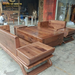 Bộ bàn ghế sofa gỗ óc chó chân thuyền hiện đại