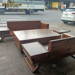 Bộ bàn ghế sofa gỗ óc chó chân thuyền hiện đại