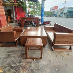 Bộ bàn ghế sofa gỗ óc chó chân thuyền hiện đại