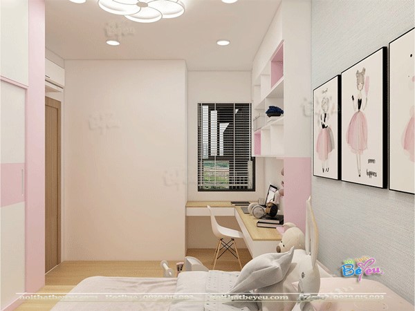 Phòng ngủ cho bé gái màu Hồng diện tích nhỏ 3