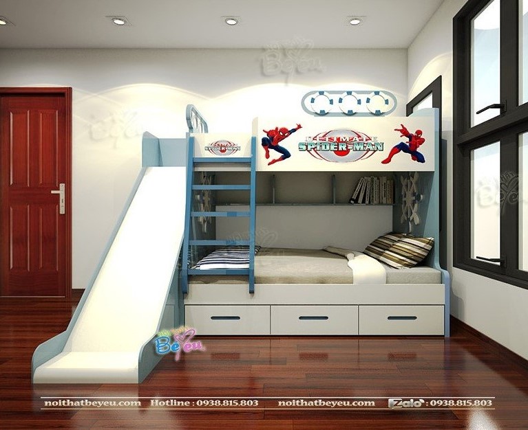 Giuong tang tre em sieu nhan cho be trai co cau trượt