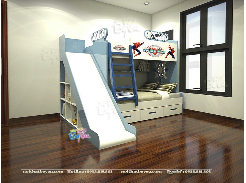 Giuong tang tre em sieu nhan cho be trai co cau trượt