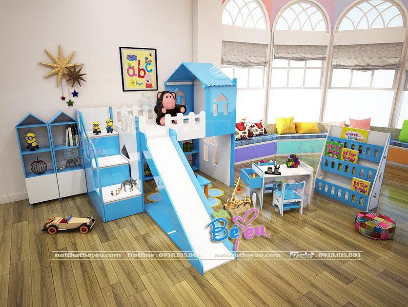 giuong tre em co cau truot mai nha cho be trai be gai noi that be yeu 0938815803