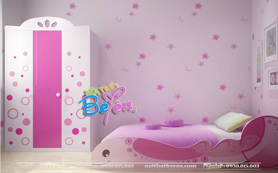 1. phong ngu tre em ca voi mau hong cho be gai - noi that be yeu