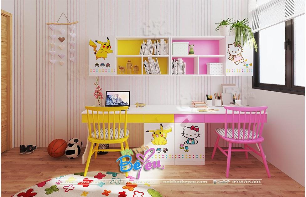 phong ngu giuong 2 tang cho be trai be gai hello kitty pikachu, noi that be yeu