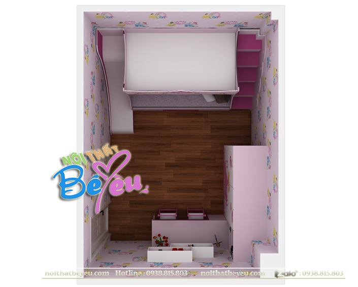 c3. thiet ke trang tri noi that phong ngu cho 2 be gai cong chua dep voi giuong tang co cau truot- noi that be yeu 5