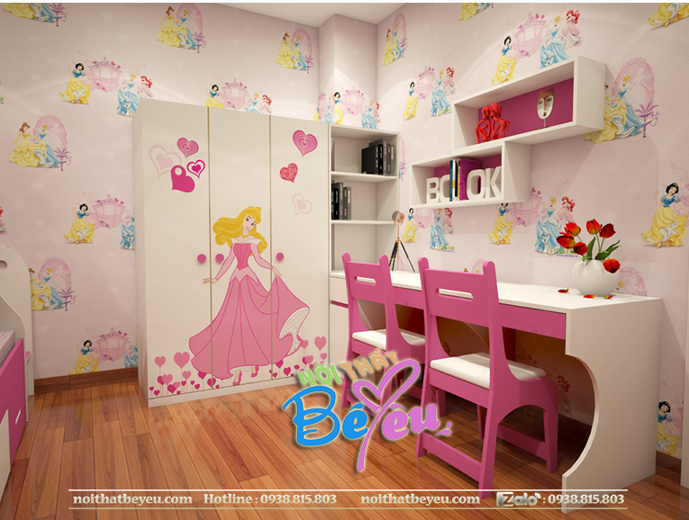 phong ngu tre em cho be gai giuong tang tre em cho be gai co cau trươt 2