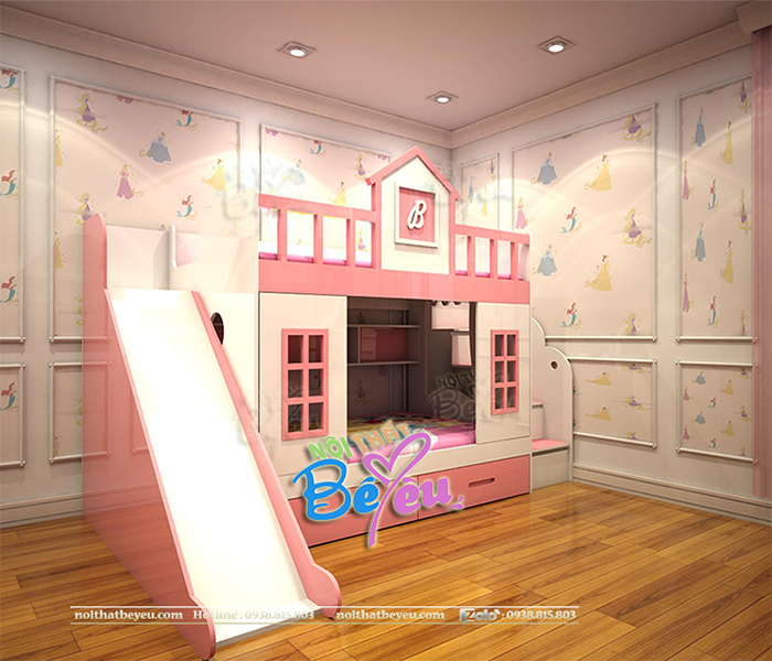 1. Phòng ngủ cho 2 bé gái cong chua mau hong noithatbeyeu.com 0938815803