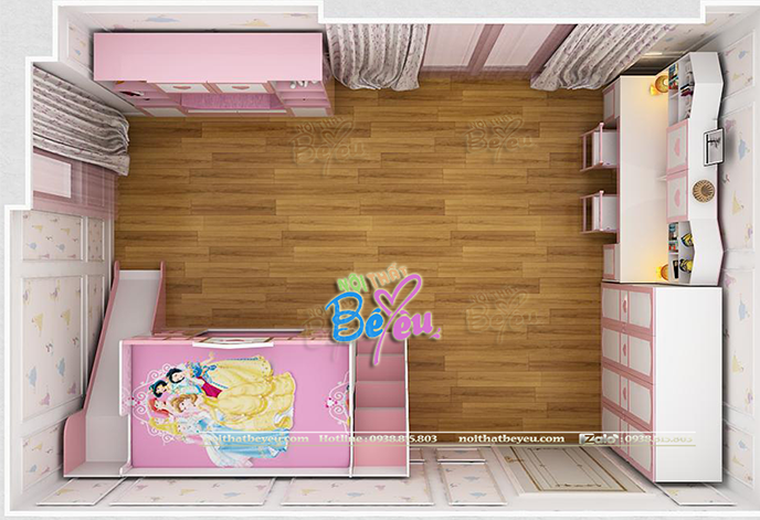 4 Phòng ngủ cho 2 bé gái cong chua mau hong noithatbeyeu.com 0938815803