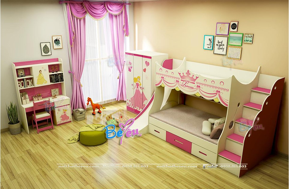 phong ngu cong chua mau hong cho be gai 3