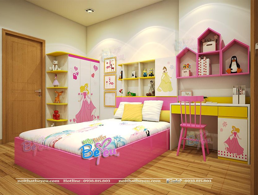 phong ngu cong chua mau hong xinh xan cho be gai nothatbeyeu.com 0938.815.803