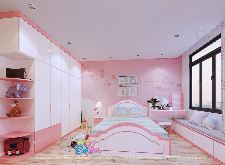 1c. trang tri phong ngu be gai mau hong pastel don gian hien dai 10 den 12 tuoi 14 tuoi