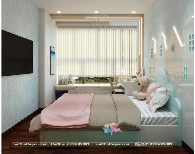 Phòng ngủ đẹp cho bé gái mau xanh mint cao cap 5
