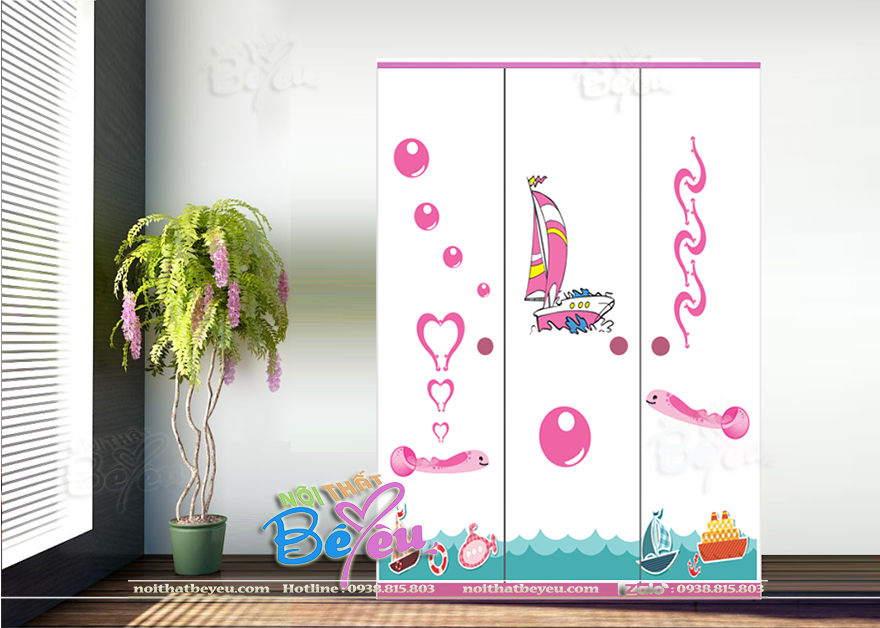 Phòng ngủ màu hồng dành cho bé gái đẹp -noithatbeyeu.com 3