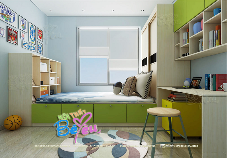 Trang tri phong ngu nho tiet kiem dien tich cho be trai be gai. noithatbeyeu.com 1
