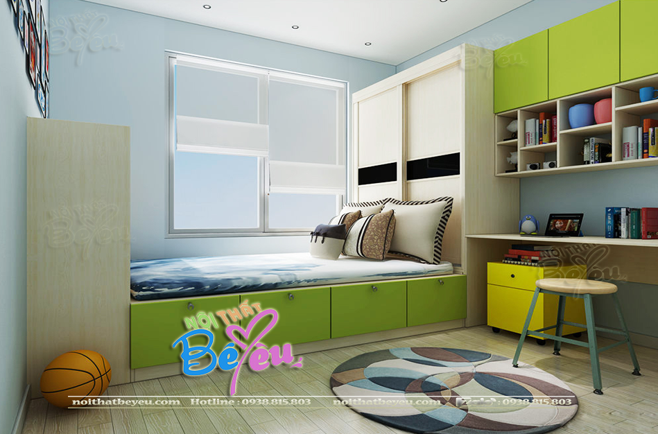 Trang tri phong ngu nho tiet kiem dien tich cho be trai be gai. noithatbeyeu.com 2