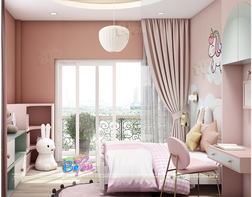 1 phong ngu be gai mau hong phan naht pastel don gian sang trong 2