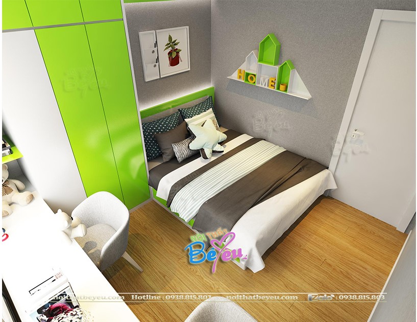 phong ngu be trai be gai mau xanh la xanh dương ngoc - noithatbeyeu.com
