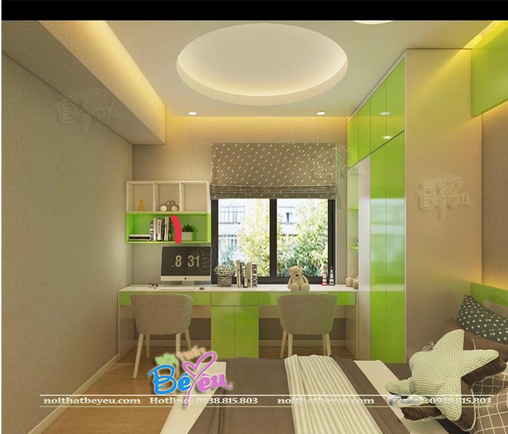phong ngu be trai be gai mau xanh la xanh dương ngoc - noithatbeyeu.com 1