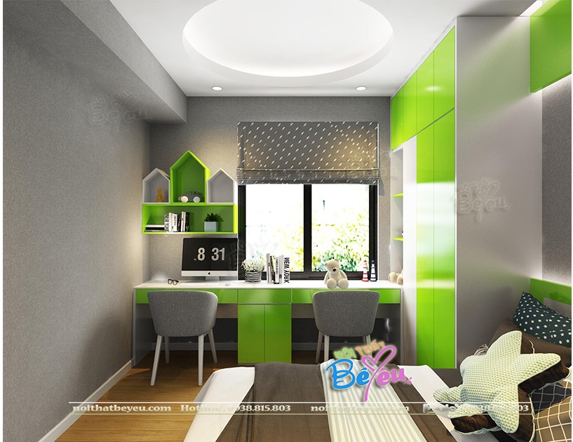 phong ngu be trai be gai mau xanh la xanh dương ngoc - noithatbeyeu.com