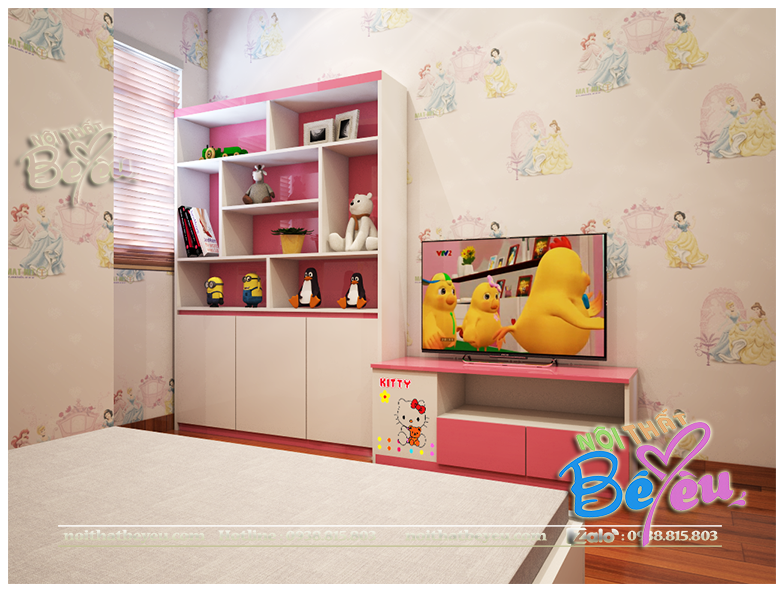 thiet ke trang tri phong ngu nho hello kitty mau hong cho be gai 7