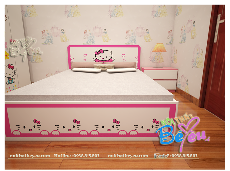 thiet ke trang tri phong ngu nho hello kitty mau hong cho be gai 6