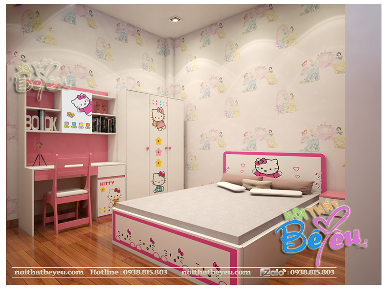 thiet ke trang tri phong ngu nho hello kitty mau hong cho be gai 8