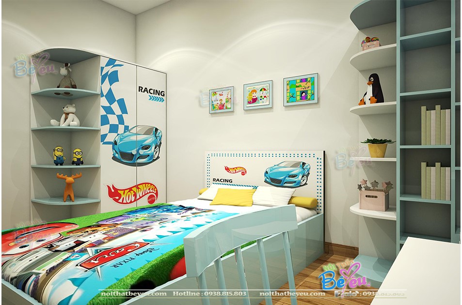 thiet ke trang tri phong ngu be trai dep hien dai noithatbeyeu.com 0938815803