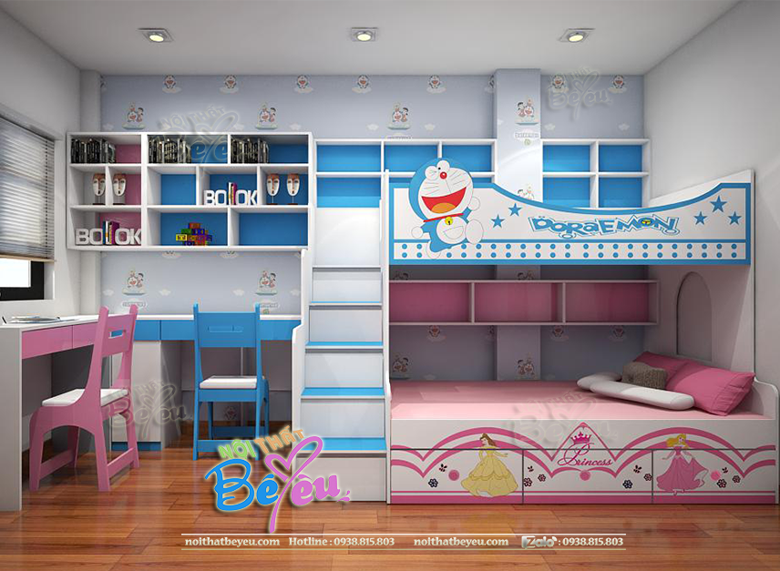 thiet ke phong ngu chung cho be trai va gai, phong ngu 2 chi em noithatbeyeu.com 5