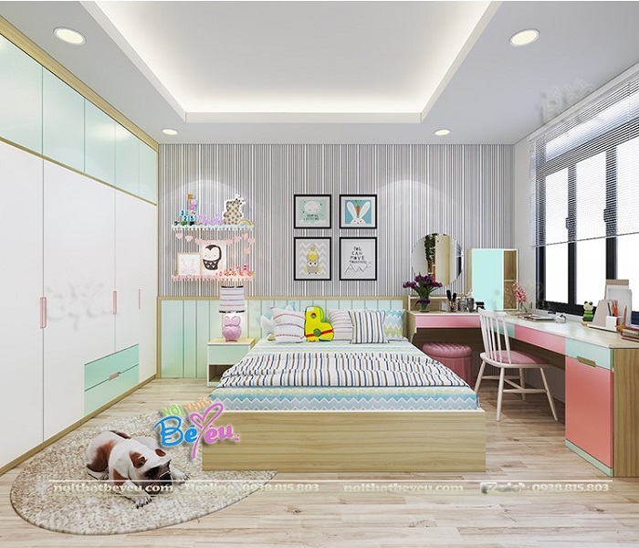 Trang tri phong ngủ con gai dep đơn giản diện tích nhỏ