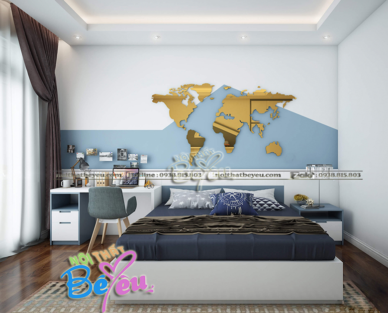 thiet ke trang tri noi that sap xep phong ngu con trai lon dep