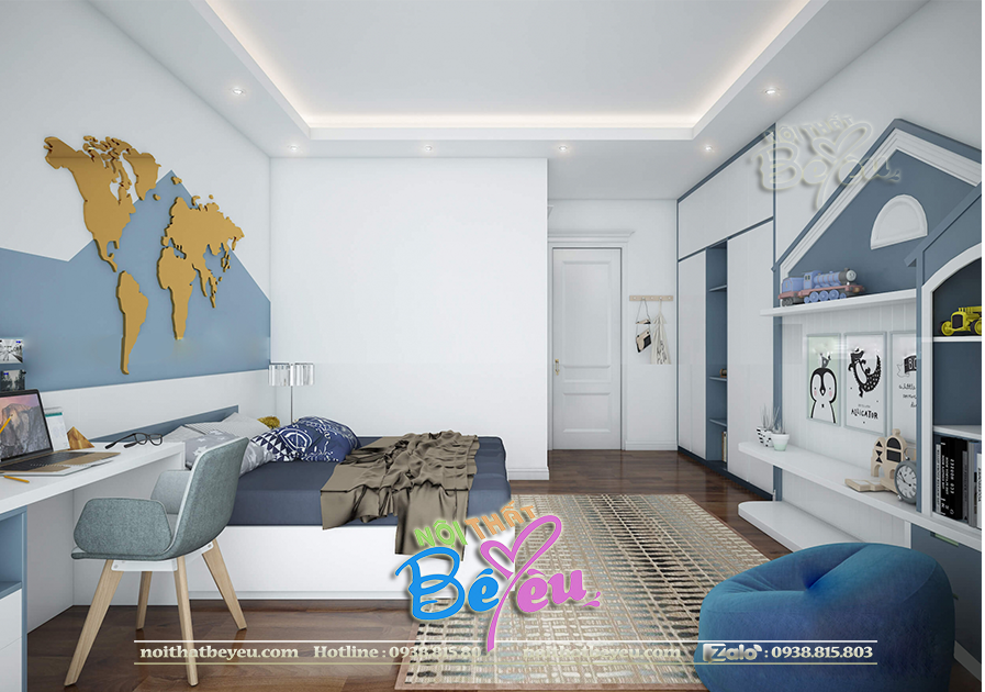 thiet ke trang tri sap xep noi that phong ngu dep cho con trai lon