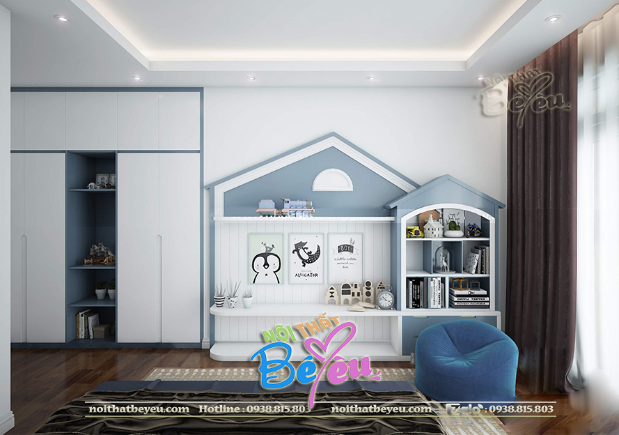 thiet ke trang tri sap xep noi that phong ngu dep cho con trai lon 1
