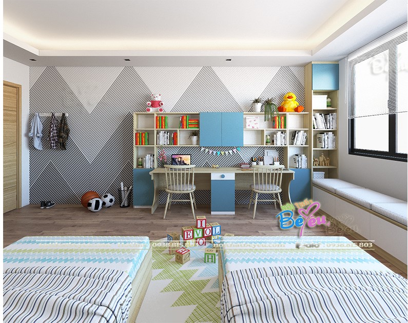 2 cach bo tri thiet ke phong ngu cho 2 be trai dep hien dai 10,tuoi 15 tuoi