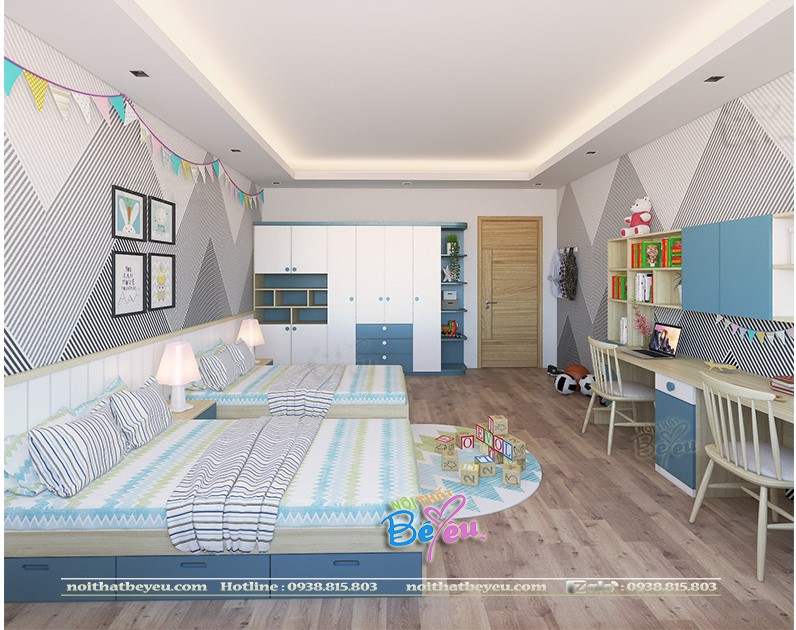 3. cach bo tri thiet ke phong ngu cho 2 be trai dep hien dai 10,tuoi 15 tuoi