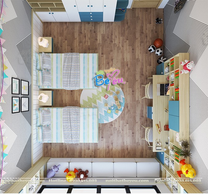 4. cach bo tri thiet ke phong ngu cho 2 be trai dep hien dai 10,tuoi 15 tuoi