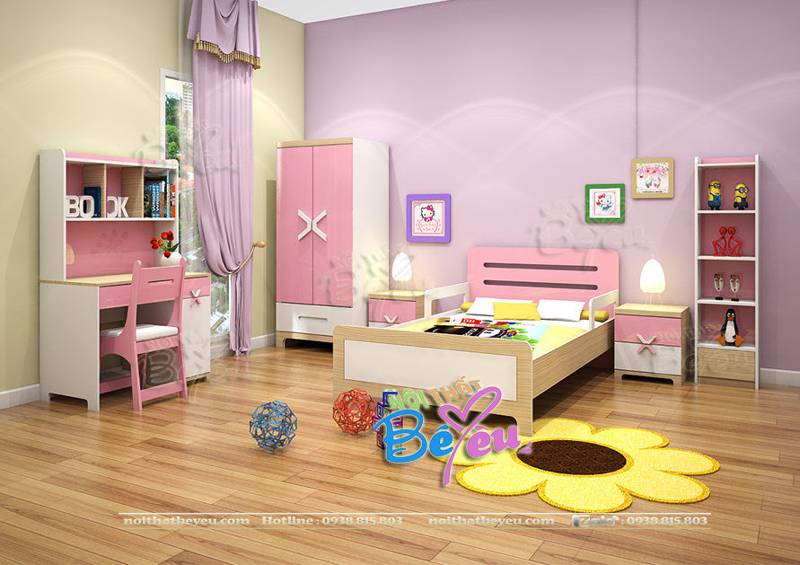 Phong ngu nho gon dep cho be gai mau hong don gian. noithatbeyeu.com 1