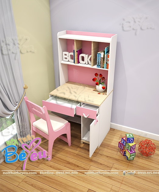 Phong ngu nho gon dep cho be gai mau hong don gian. noithatbeyeu.com 9