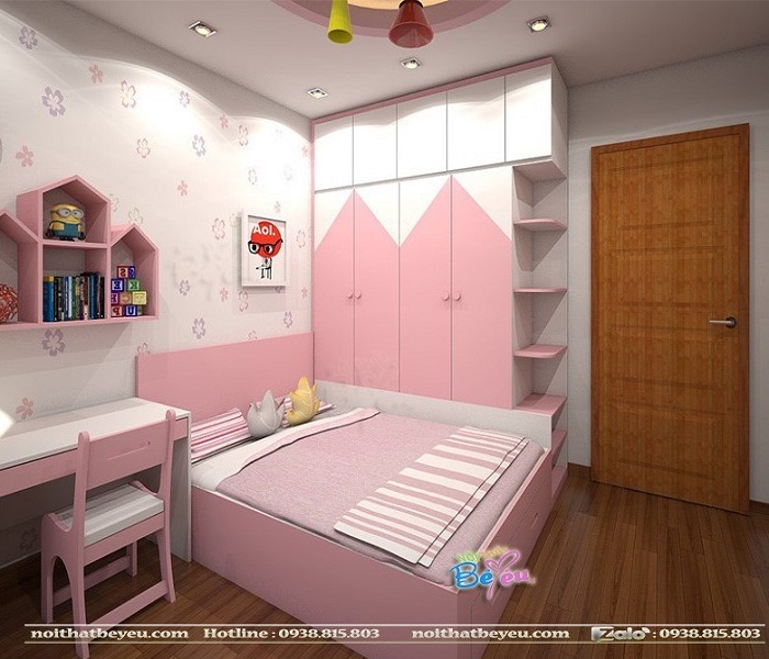 Decor, trang tri noi that phong ngu mau hong pastel don gian, cute, sang trọng