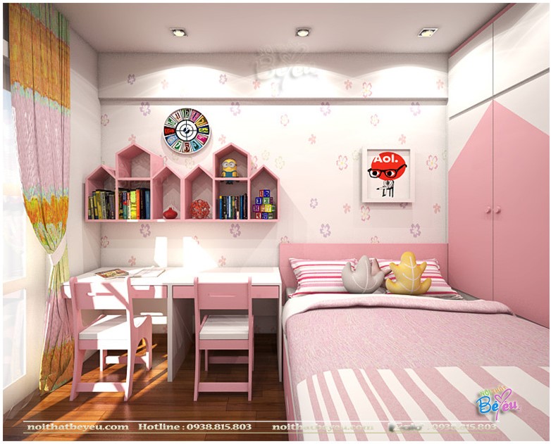 Decor, trang tri noi that phong ngu mau hong pastel don gian, cute, sang trọng