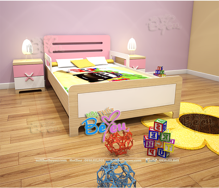 Giường ngu đơn tre em cho bé gai mau hong de thuong noithatbeyeu.com 0938815803
