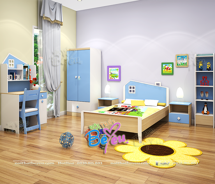 4 giuong ngu tre em mau xanh cho be trai be gai noi that be yeu 0938.815.803