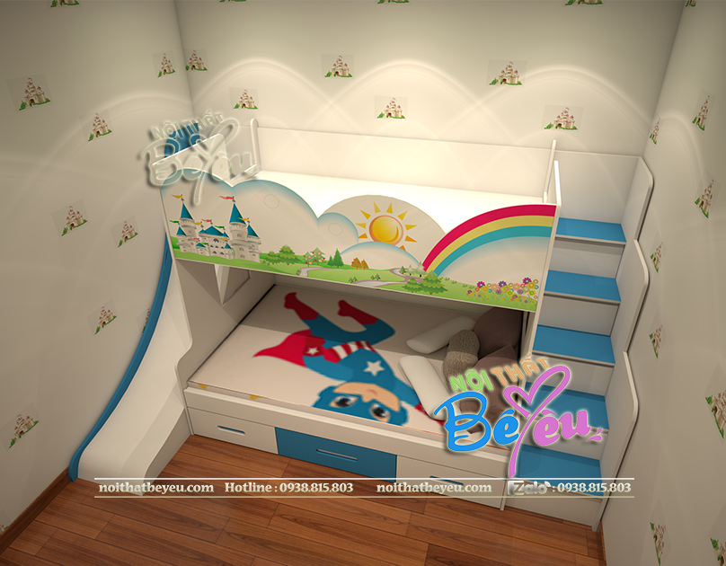 1.. giuong tang lau dai cong chua cho be gai co cau truot-noithatbeyeu 3