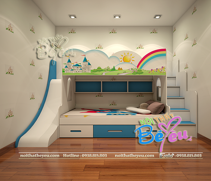 1.. giuong tang lau dai cong chua cho be gai co cau truot-noithatbeyeu 4