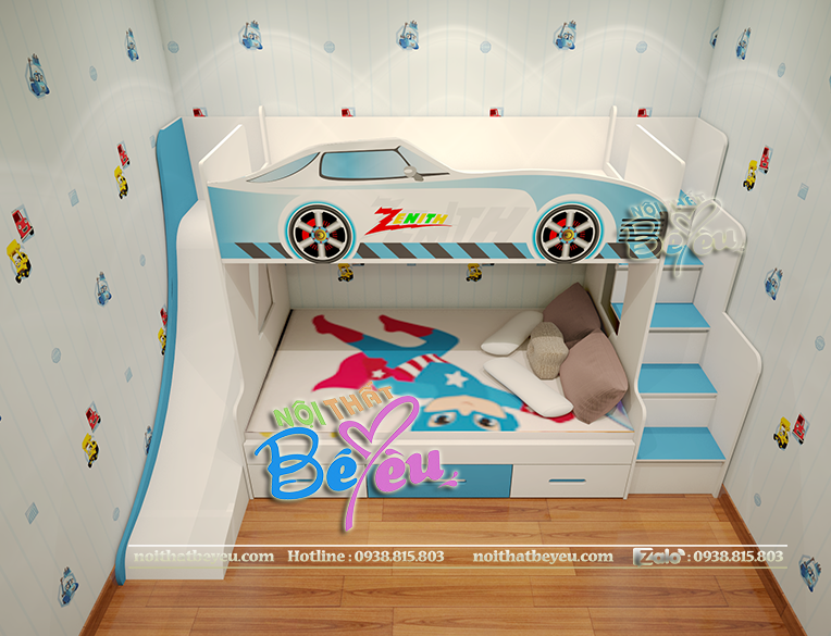 giuong tang tre em co cau truot o to cho be trai - noi that be yeu 2