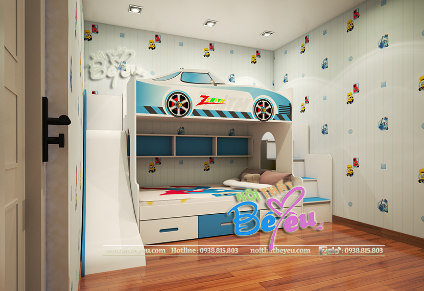 giuong tang tre em co cau truot o to cho be trai - noi that be yeu 3