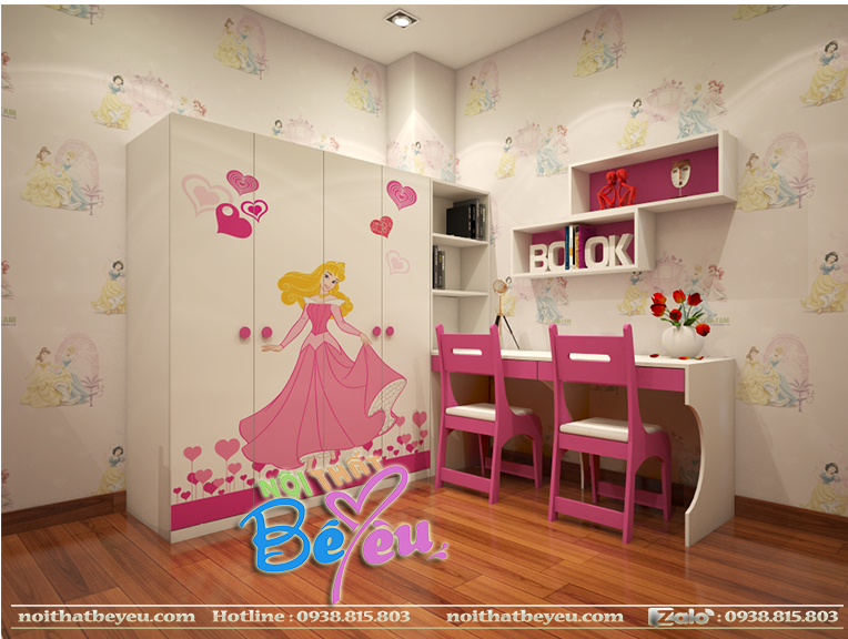 10. giuong tang cong chua cho be gai mau hong co cau truot- phong ngu cong chua - noi that be yeu 4