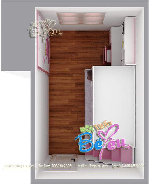 Phong ngu cong chua với giường 2 Tầng mau hong - noi that be yeu 4