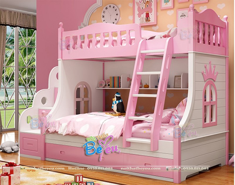 1 giuong tang cho be gai mau hong phan noithatbeyeu.com 0938815803