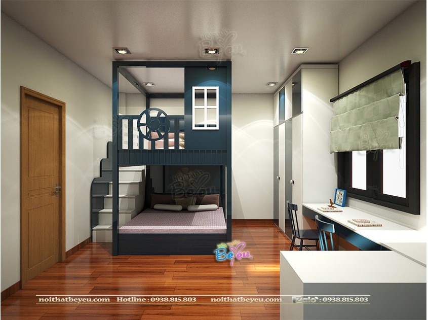 Giường 2 tầng trẻ em cao cap cho be trai be gai noi that tre em